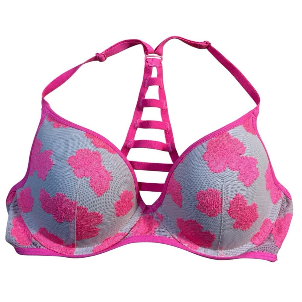 Victorias Secret Bra 34C Lightly Lined Strappy Back Pink Tan Racerback Sexy